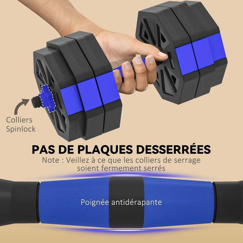 Ensemble d'haltères 6-en-1 musculation 125 x 18 x 18 cm avec poignées antidérapantes réglable moderne en plastique bleu 21_0006878