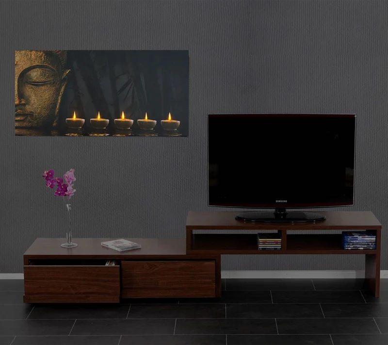 Tableau image LED sur toile image illuminée murale minuterie 110x55cm Bouddha 04_0003568