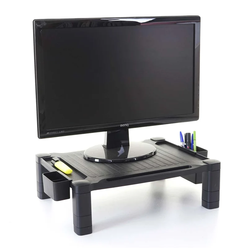 Support de moniteur support d'écran réhausseur d'écran en plastique 13x43x33cm plastique noir 04_0001034
