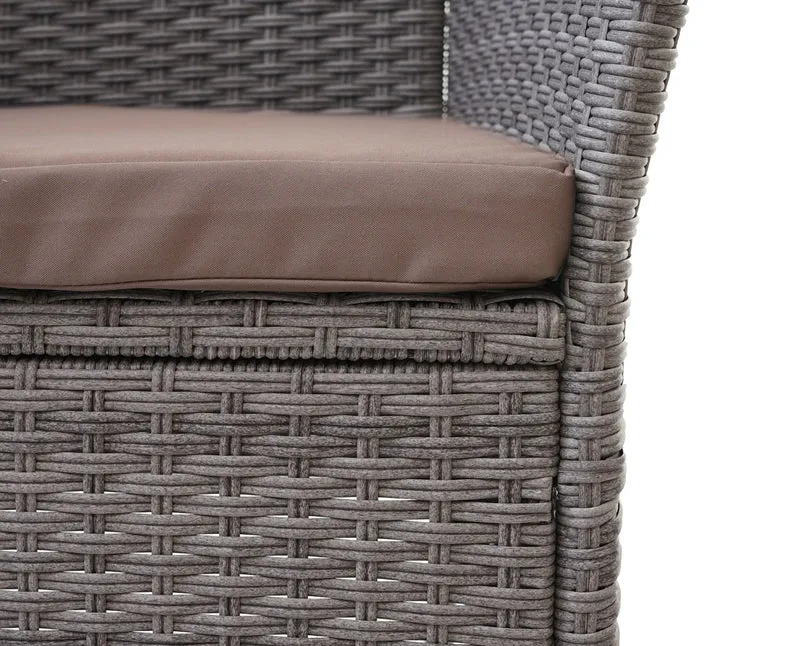 Banc en polyrotin avec table fauteuils chaises de jardin 132cm gris coussin crème 04_0001140