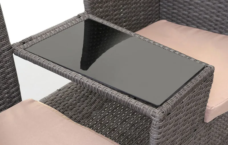 Banc en polyrotin avec table fauteuils chaises de jardin 132cm gris coussin crème 04_0001140