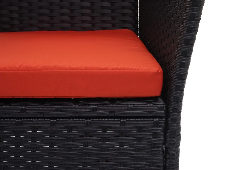 Banc en polyrotin avec table fauteuils chaises de jardin 132 cm noir coussin terracota 04_0001139