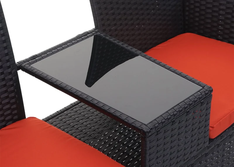 Banc en polyrotin avec table fauteuils chaises de jardin 132 cm noir coussin terracota 04_0001139