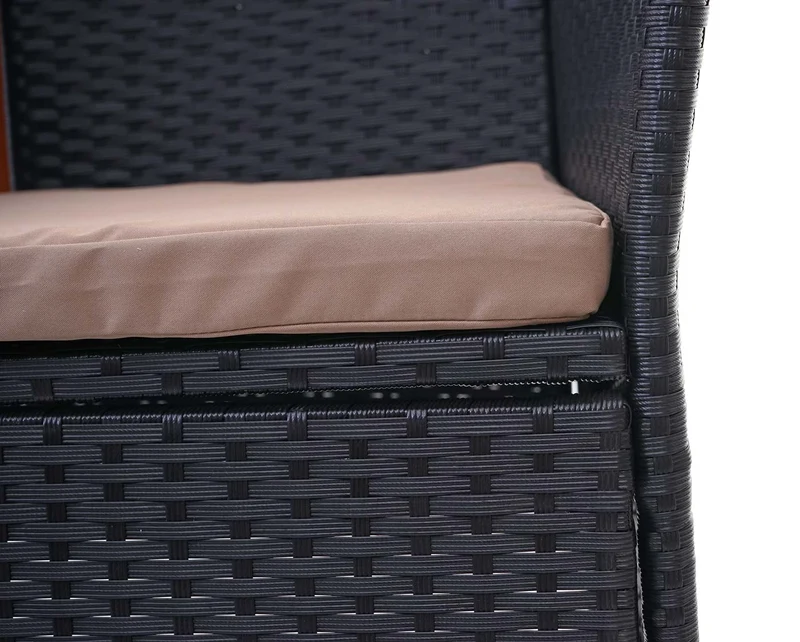 Banc en polyrotin avec table fauteuils chaises de jardin 132cm noir coussin crème 04_0001137
