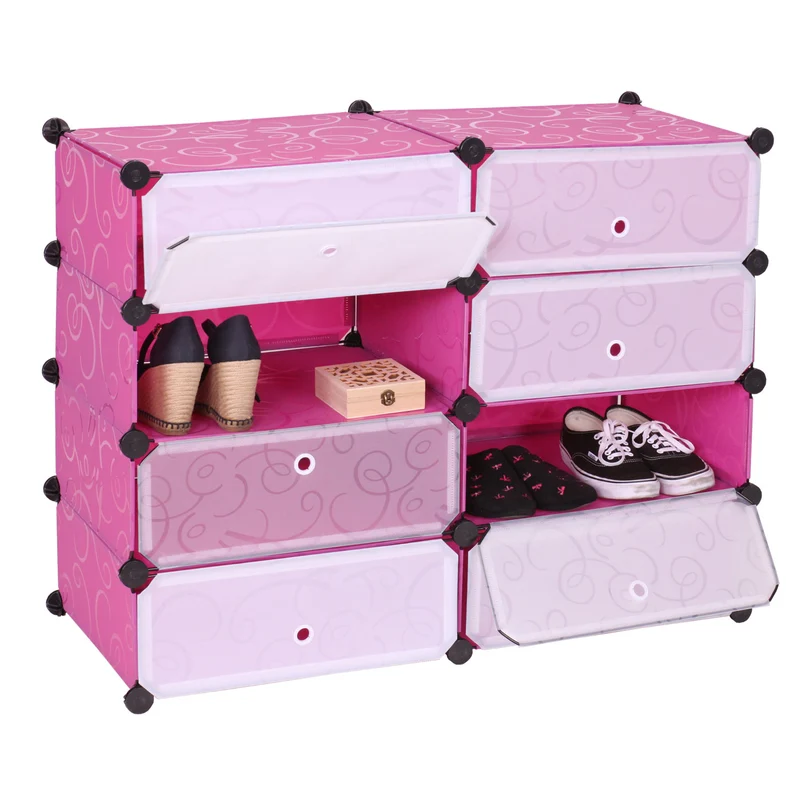 Meuble à chaussures étagère à chaussures 8 compartiments 73x92x36cm plastique rose 04_0001464