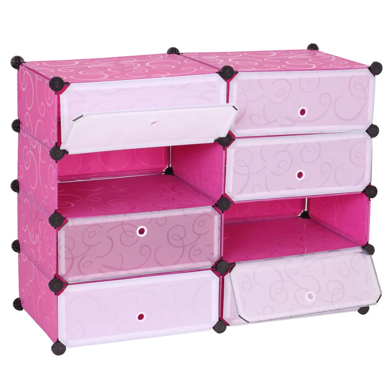 Meuble à chaussures étagère à chaussures 8 compartiments 73x92x36cm plastique rose 04_0001464