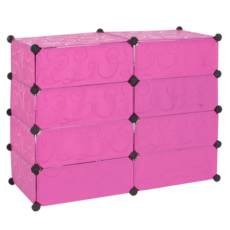 Meuble à chaussures étagère à chaussures 8 compartiments 73x92x36cm plastique rose 04_0001464