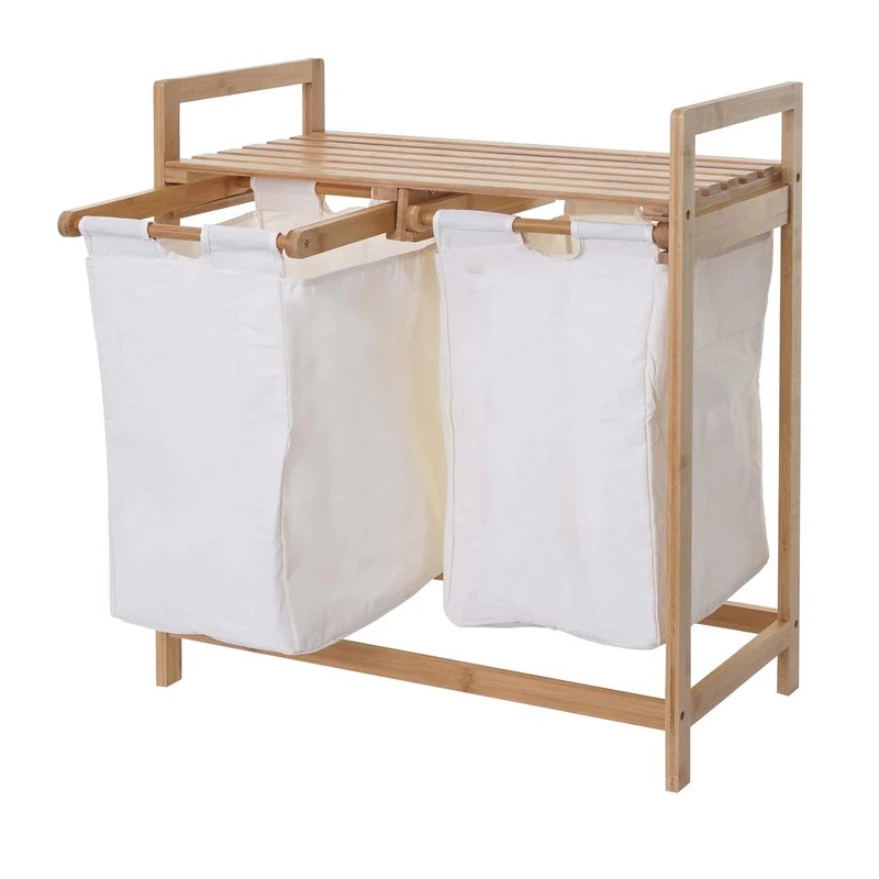 Panier à linge trieur à linge en bambou 2 compartiments 74x64x33cm 70l blanc 04_0001293