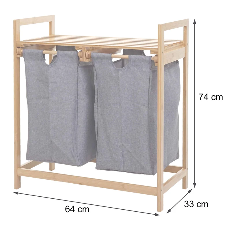 Panier à linge trieur à linge en bambou 2 compartiments 74x64x33cm 70l blanc 04_0001293