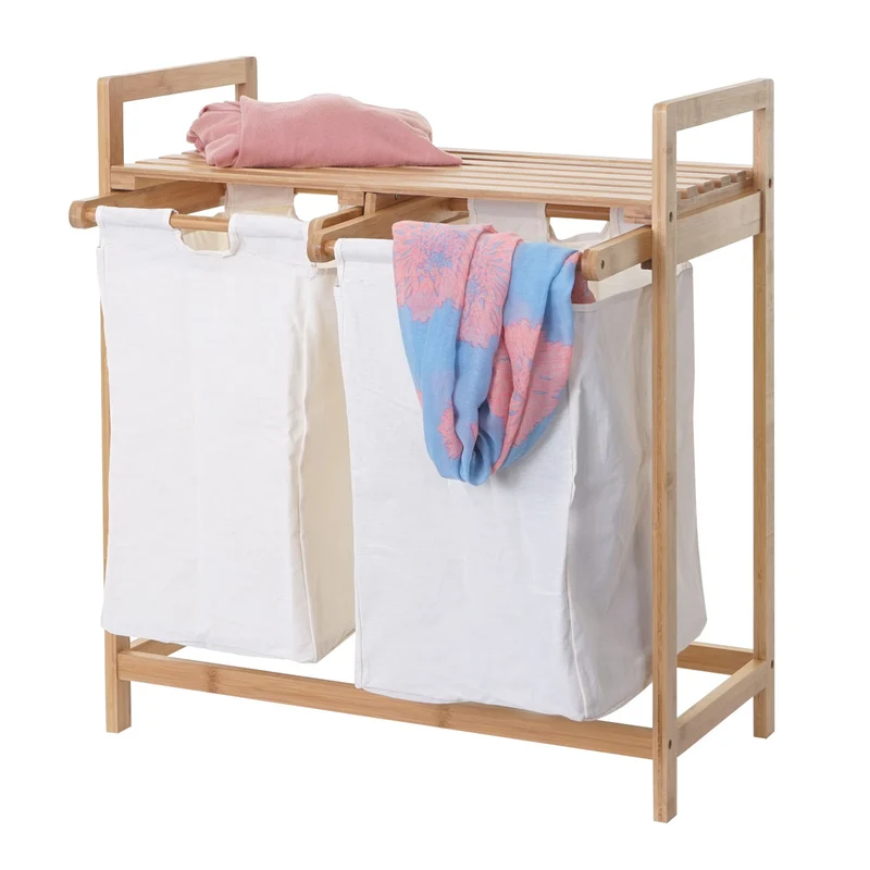 Panier à linge trieur à linge en bambou 2 compartiments 74x64x33cm 70l blanc 04_0001293