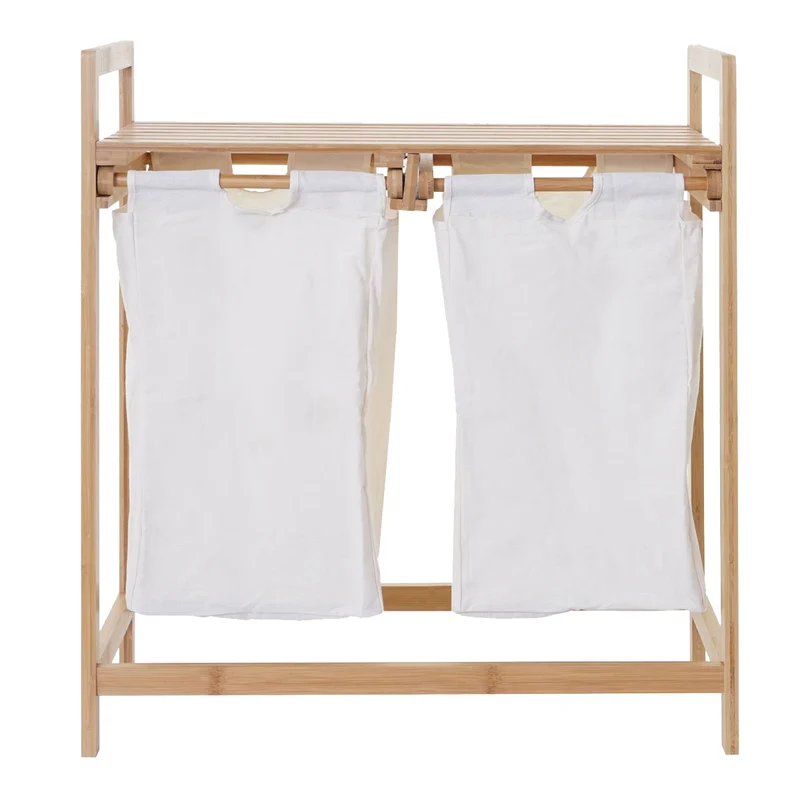 Panier à linge trieur à linge en bambou 2 compartiments 74x64x33cm 70l blanc 04_0001293