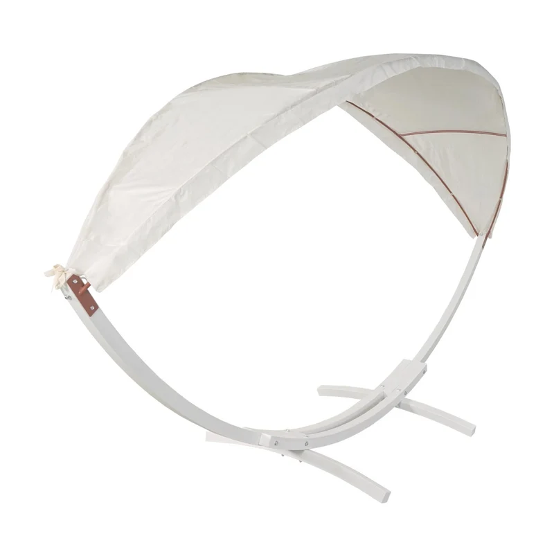 Hamac balançoire suspendue jusqu'à 200kg avec toile pour protection solaire cadre en bois 420cm 2 personnes blanc crème 04_0003394