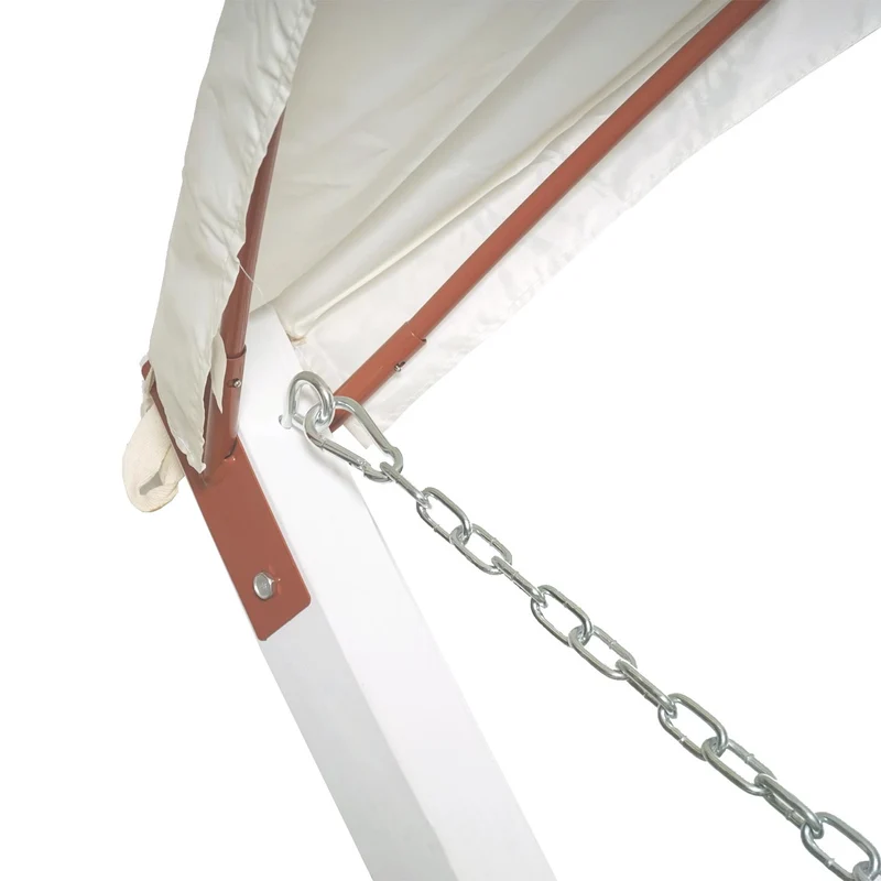 Hamac balançoire suspendue jusqu'à 200kg avec toile pour protection solaire cadre en bois 420cm 2 personnes blanc gris 04_0003392