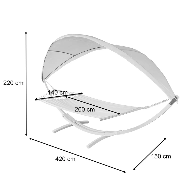 Hamac balançoire suspendue jusqu'à 200kg avec toile pour protection solaire cadre en bois 420cm 2 personnes blanc gris 04_0003392