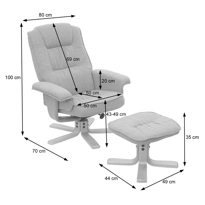 Fauteuil relax TV fauteuil avec tabouret en tissu/textile gris clair 04_0002927
