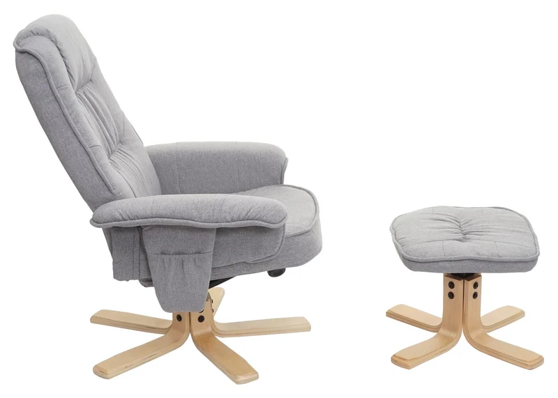 Fauteuil relax TV fauteuil avec tabouret en tissu/textile gris clair 04_0002927