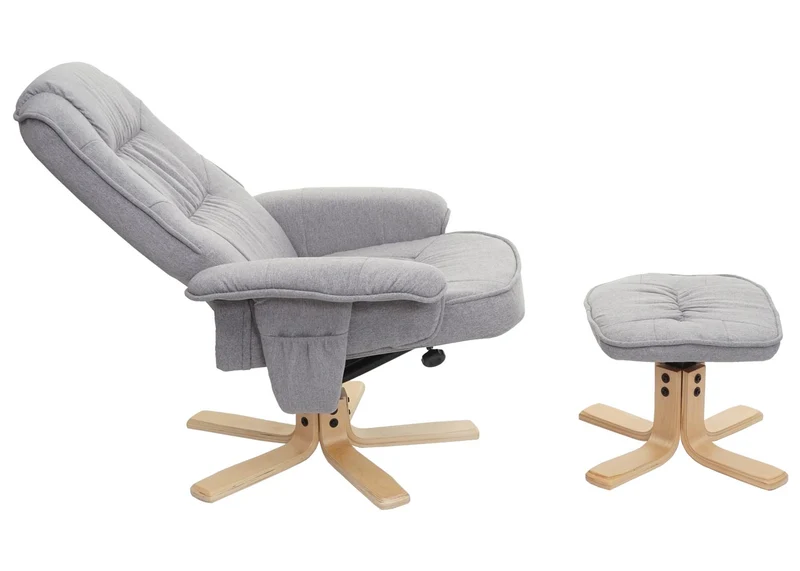 Fauteuil relax TV fauteuil avec tabouret en tissu/textile gris clair 04_0002927