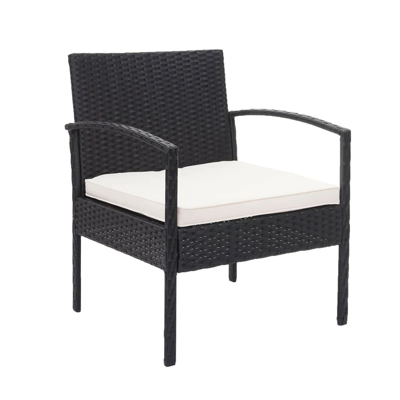 Ensemble pour extérieur balcon/jardin/salon en polyrotin noir coussin crème 04_0003247