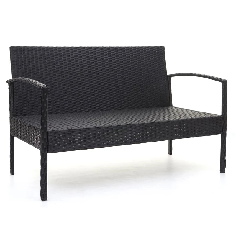Ensemble pour extérieur balcon/jardin/salon en polyrotin noir coussin crème 04_0003247