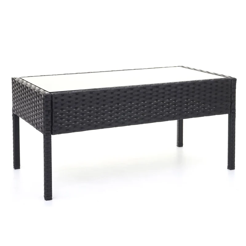 Ensemble pour extérieur balcon/jardin/salon en polyrotin noir coussin crème 04_0003247