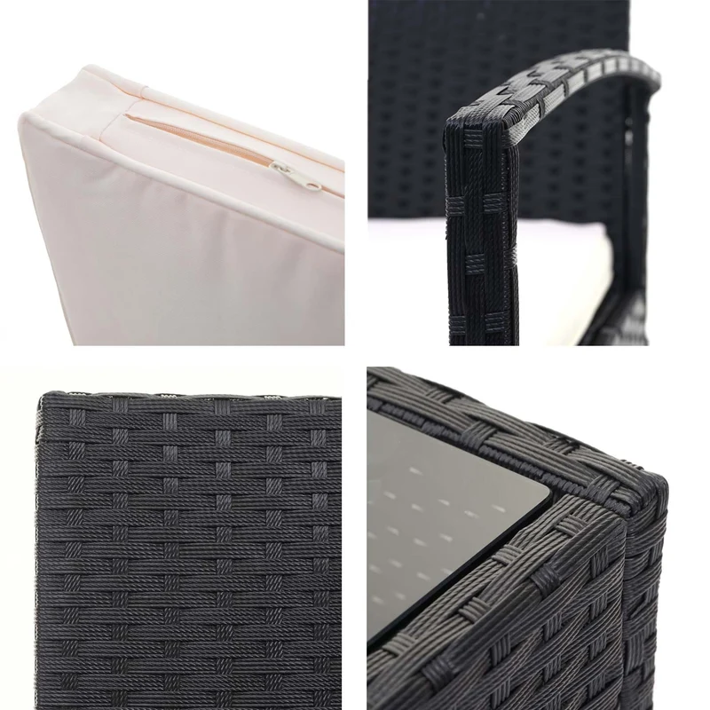 Ensemble pour extérieur balcon/jardin/salon en polyrotin noir coussin crème 04_0003247