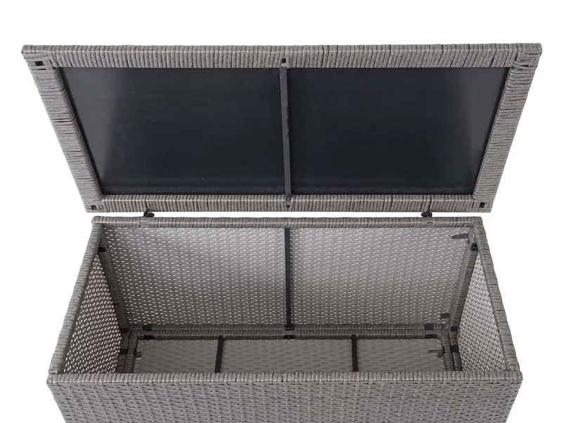 Coffre de rangement pour jardin en polyrotin gris avec roulettes rangement coussins 63x135x52cm 320L 04_0001372