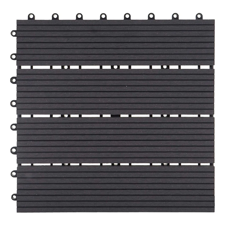Set de 11 dalles de terrasse aspect bois WPC pour balcon jardin terrasse 30x30cm 1m² base gris linéaire Anthracite linéaire 04_0005493