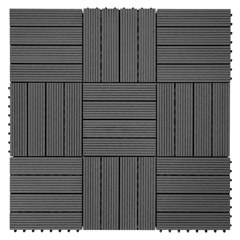 Set de 11 dalles de terrasse aspect bois WPC pour balcon jardin terrasse 30x30cm 1m² base gris linéaire Anthracite linéaire 04_0005493