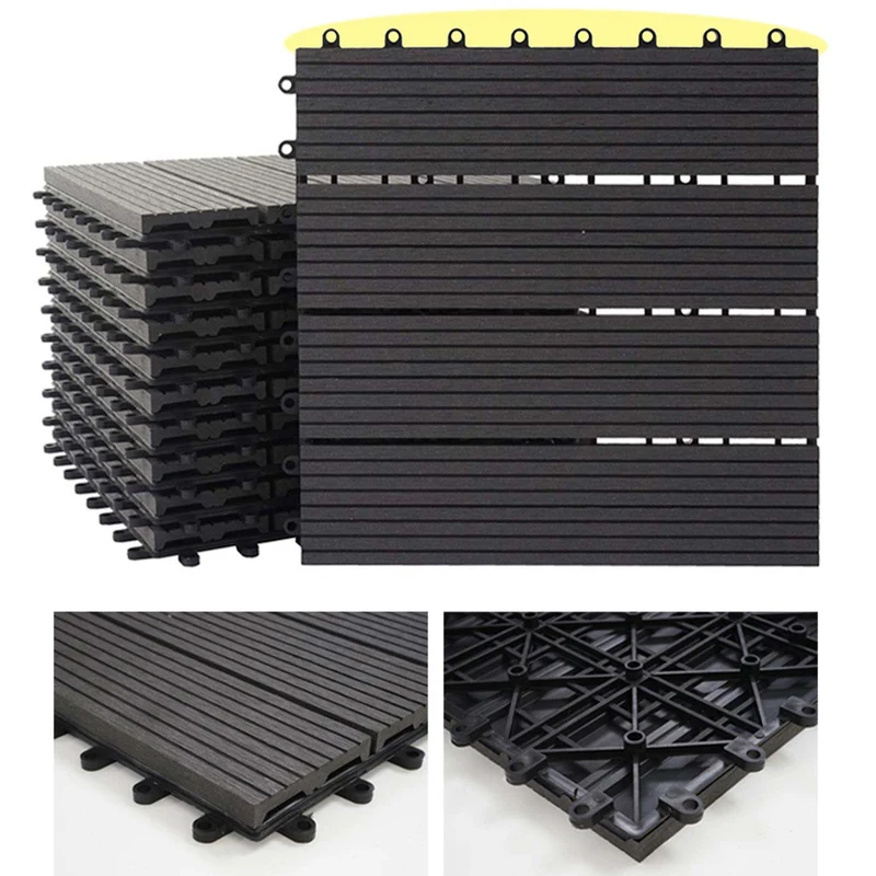 Set de 11 dalles de terrasse aspect bois WPC pour balcon jardin terrasse 30x30cm 1m² base gris linéaire Anthracite linéaire 04_0005493