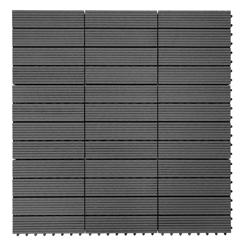 Set de 11 dalles de terrasse aspect bois WPC pour balcon jardin terrasse 30x30cm 1m² base gris linéaire Anthracite linéaire 04_0005493