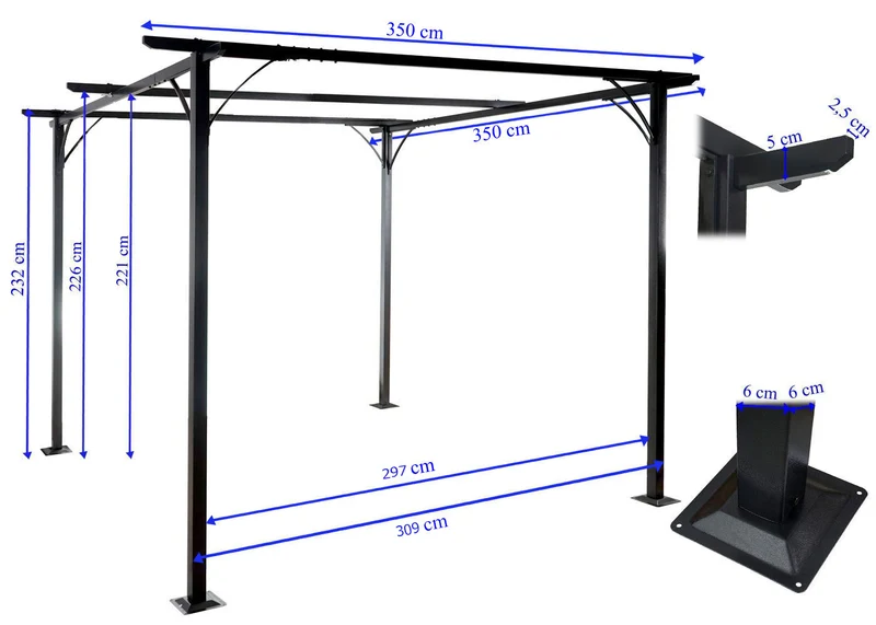 Pergola gazebo de jardin cadre stable 6cm + toit ouvrant 3,5x3,5m gris 04_0004113
