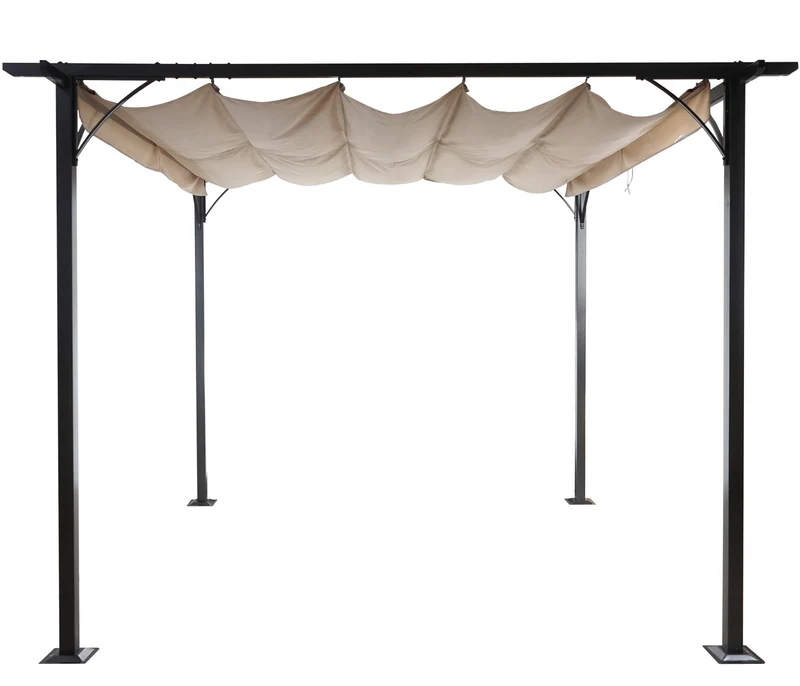 Pergola gazebo de jardin cadre stable 6cm + toit ouvrant 3,5x3,5m crème 04_0004110
