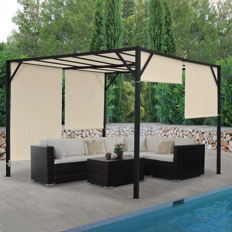 Pergola arche pavillon de jardin terrasse auvent structure acier stable 6cm + toit ouvrant crème 3x3m 04_0004078