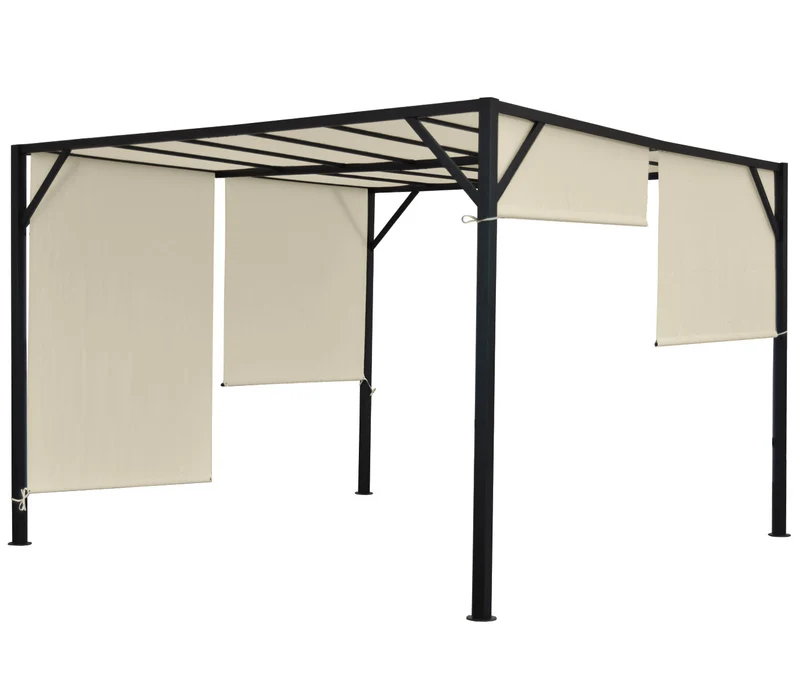 Pergola arche pavillon de jardin terrasse auvent structure acier stable 6cm + toit ouvrant crème 3x3m 04_0004078