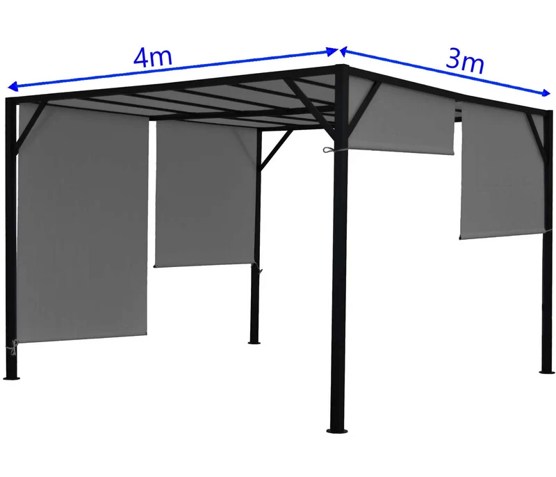 Pergola arche pavillon de jardin terrasse auvent structure acier stable 6cm + toit ouvrant gris 4x3m 04_0004074