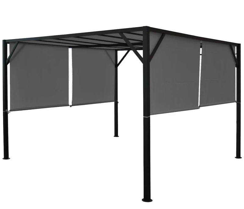 Pergola arche pavillon de jardin terrasse auvent structure acier stable 6cm + toit ouvrant gris 4x3m 04_0004074