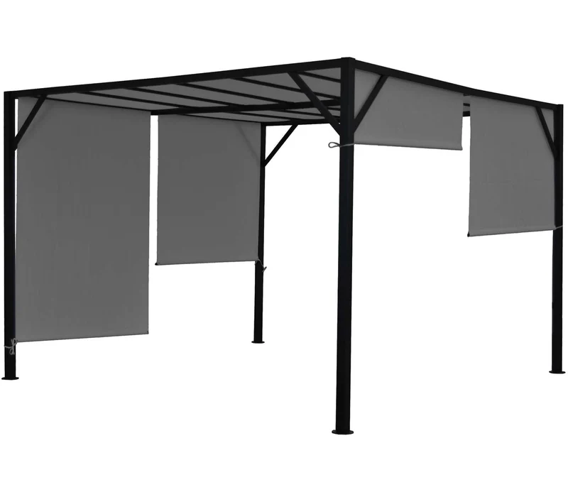Pergola arche pavillon de jardin terrasse auvent structure acier stable 6cm + toit ouvrant gris 4x3m 04_0004074