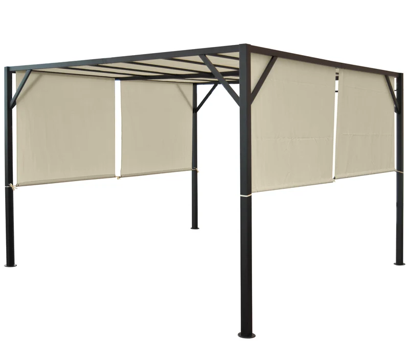 Pergola arche pavillon de jardin terrasse auvent structure acier stable 6cm + toit ouvrant crème 4x4m 04_0004072