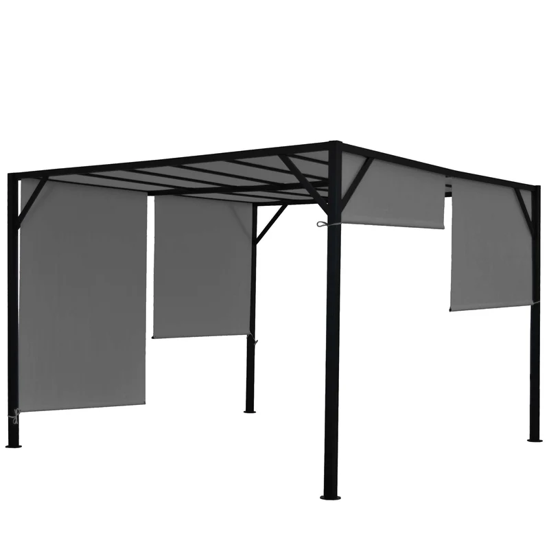 Pergola arche pavillon de jardin terrasse auvent structure acier stable 6cm + toit ouvrant gris 4x4m 04_0004067