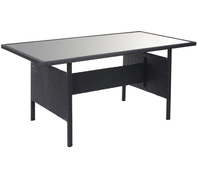 Ensemble complet de salon de jardin terrasse balcon véranda en polyrotin noir coussin gris foncé avec banc 04_0003045