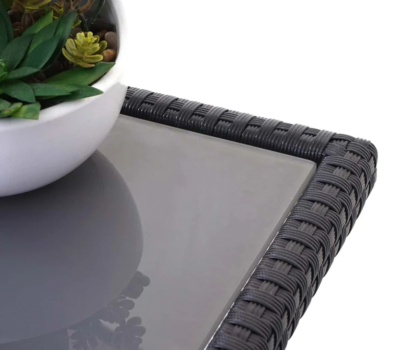 Ensemble complet de salon de jardin terrasse balcon véranda en polyrotin noir coussin gris foncé avec banc 04_0003045