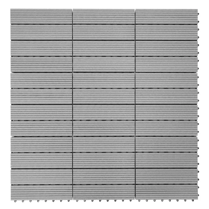 Set de 11 dalles de terrasse aspect bois WPC pour balcon jardin terrasse 30x30cm 1m² base gris linéaire 04_0005435