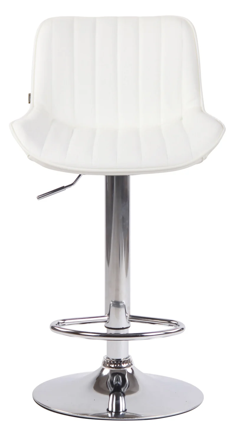 Tabouret de bar chaise haute x1 en PVC blanc coutures verticales support en métal chromé 10_0005097
