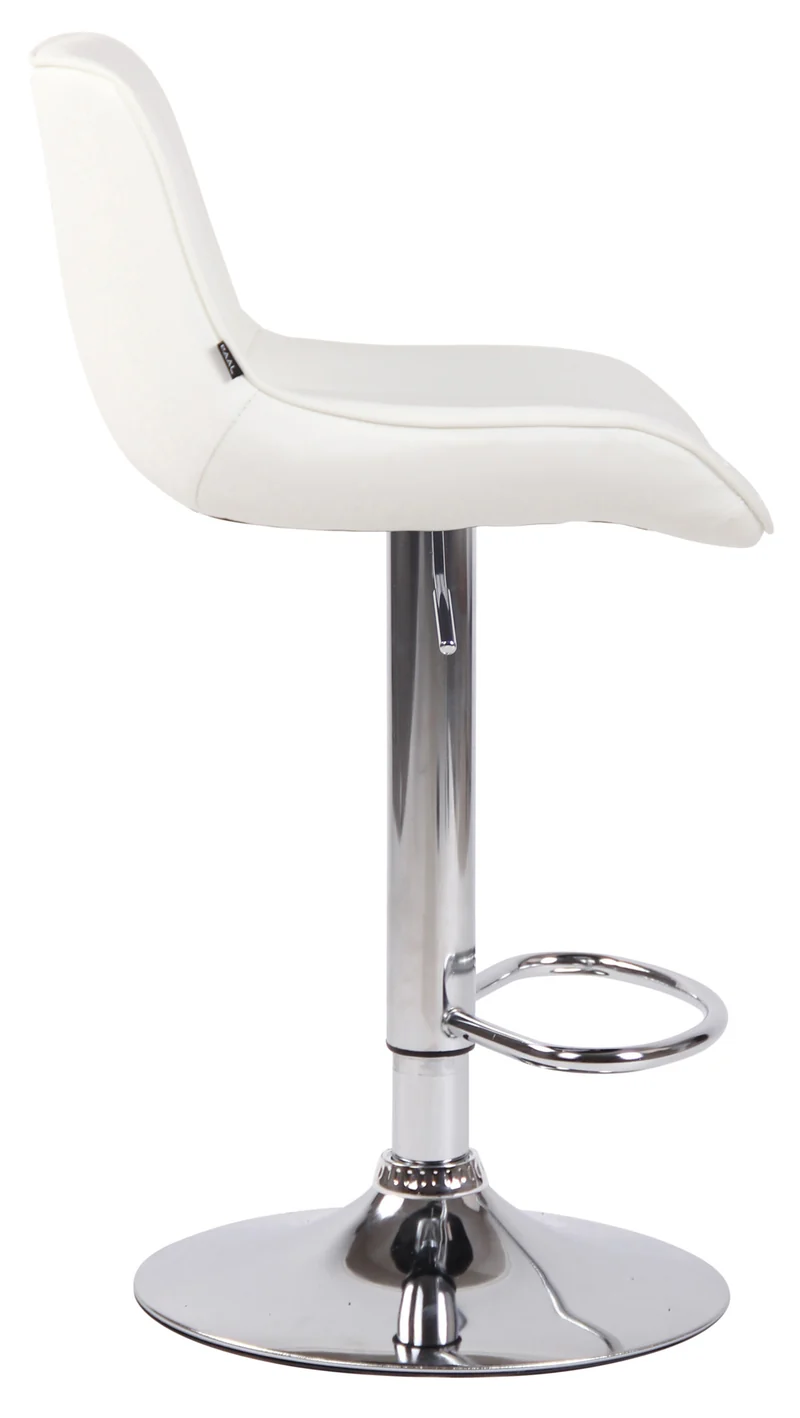 Tabouret de bar chaise haute x1 en PVC blanc coutures verticales support en métal chromé 10_0005097