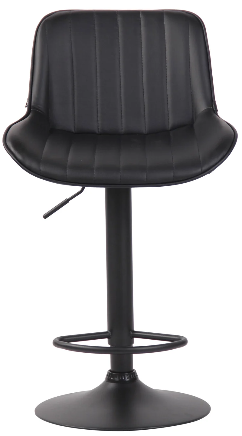 Tabouret de bar chaise haute x1 en PVC noir coutures verticales support en métal noir 10_0005101