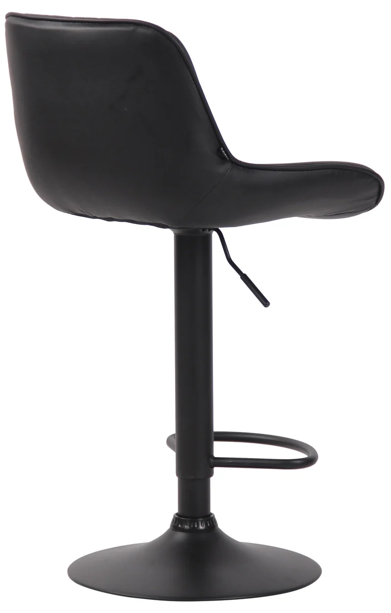 Tabouret de bar chaise haute x1 en PVC noir coutures verticales support en métal noir 10_0005101