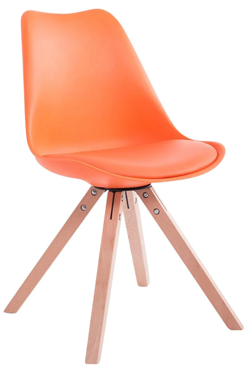 Chaise de salle à manger design scandinave en plastique et PVC orange et pieds en bois clair forme carré 10_0008485