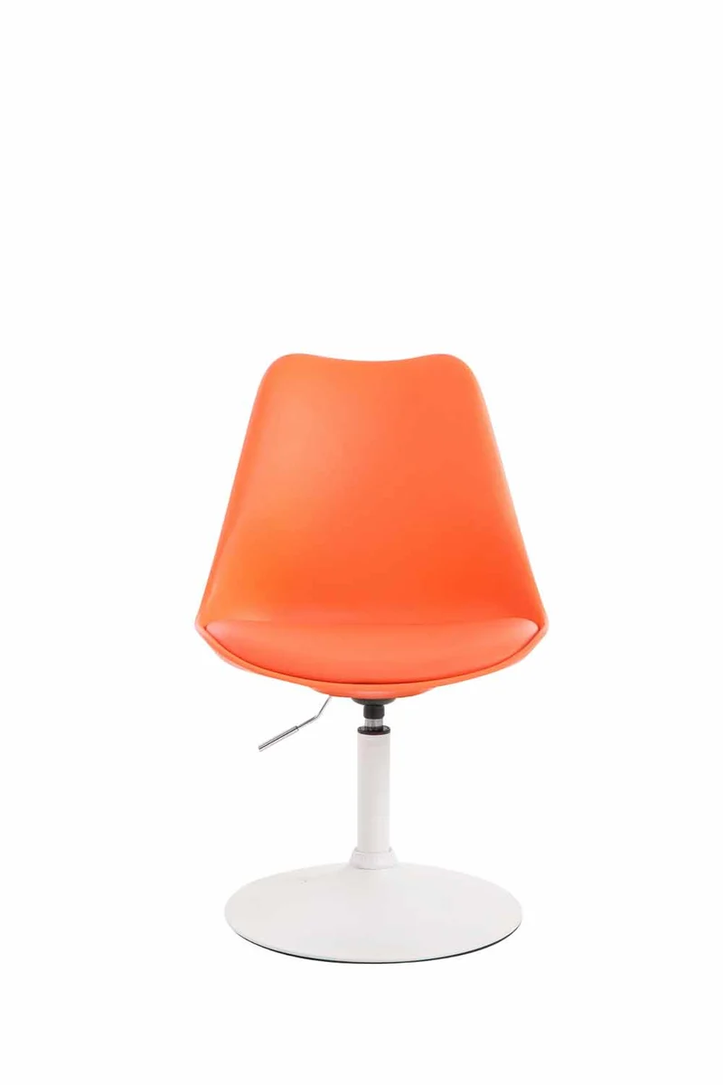 Chaise de salle à manger x1 pivotante hauteur réglable en plastique orange et pied trompette en métal blanc 10_0008483