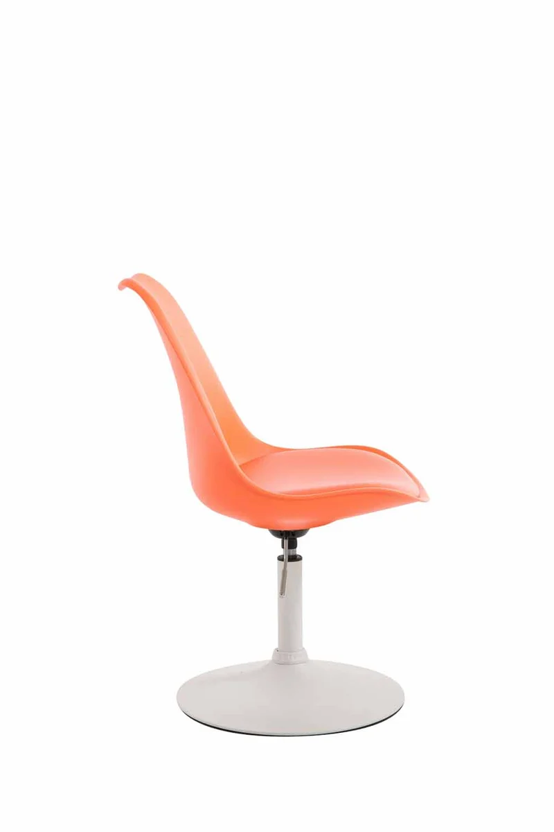Chaise de salle à manger x1 pivotante hauteur réglable en plastique orange et pied trompette en métal blanc 10_0008483