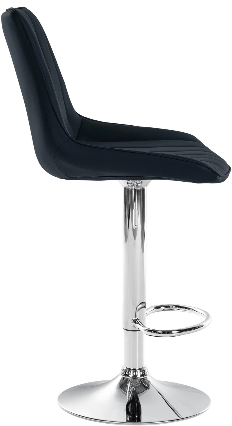Tabouret de bar x1 réglable en hauteur pivotant à 360° assise en PVC noir couture verticale pied métal aspect chromé 10_0005421